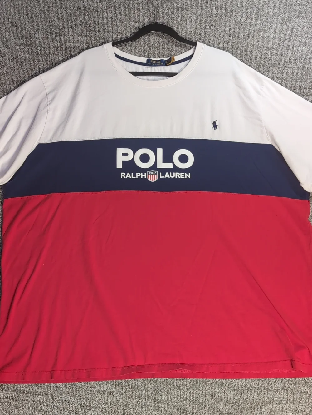 Polo Ralph Lauren Colorblock 1967 USA Shield Logo T-Shirt White Red Navy Sz 4XL
